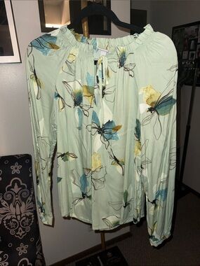 a new day Mint Green Floral Long-Sleeve Peasant Top